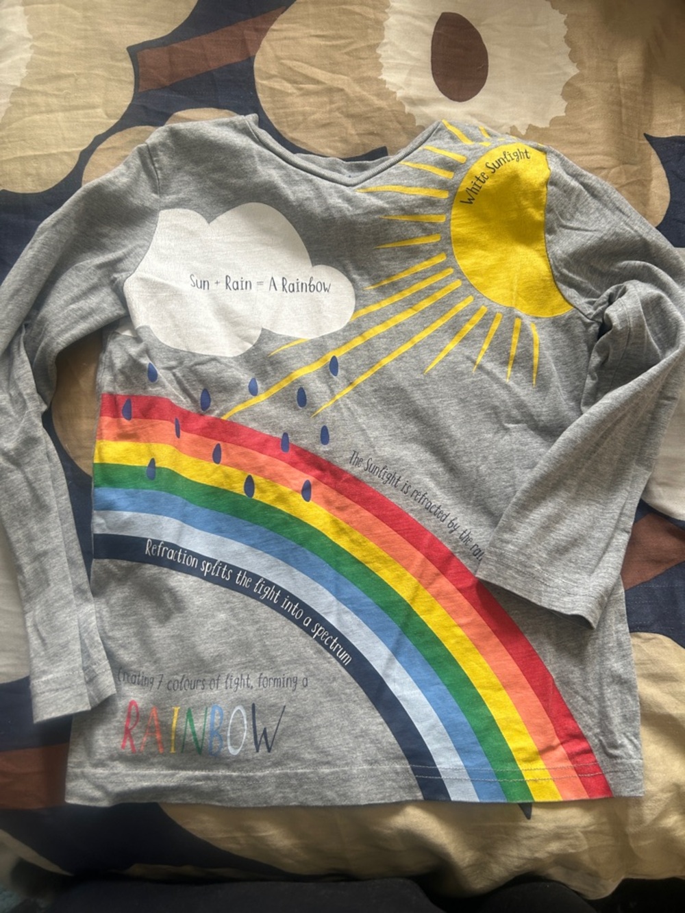 Mini Boden Gray Long Sleeve Tee with Bright Rainbow & Sun Graphic